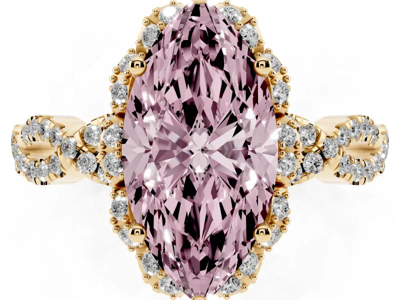 Marquise Milgrain Halo Engagement Ring Setting for a Fancy Pink Lab-Grown Diamond | Graduated Shoulders | Yellow Gold