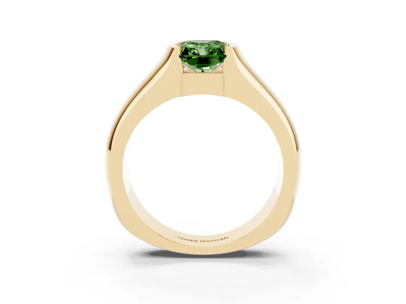 Radiant Cut Half Bezel Solitaire Engagement Ring Setting for a Fancy Green Lab-Grown Diamond | Wide Band | Yellow Gold