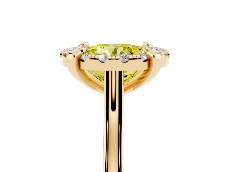 Round Halo Engagement Ring Setting for a Fancy Yellow Lab-Grown Diamond | Claw Corners | Yellow Gold