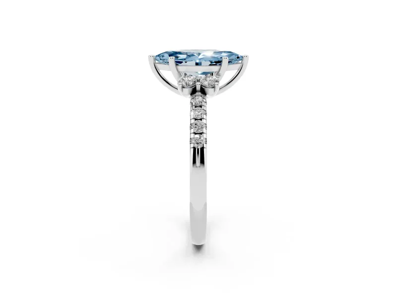 Marquise Side Stone Engagement Ring Setting for a Fancy Blue Lab-Grown Diamond | Pave Band | Sterling Silver
