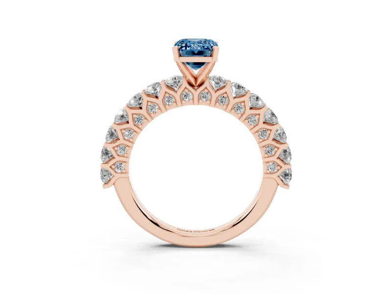 Emerald Cut Shared Prong Engagement Ring Setting for a Fancy Blue Lab-Grown Diamond | Rose Gold