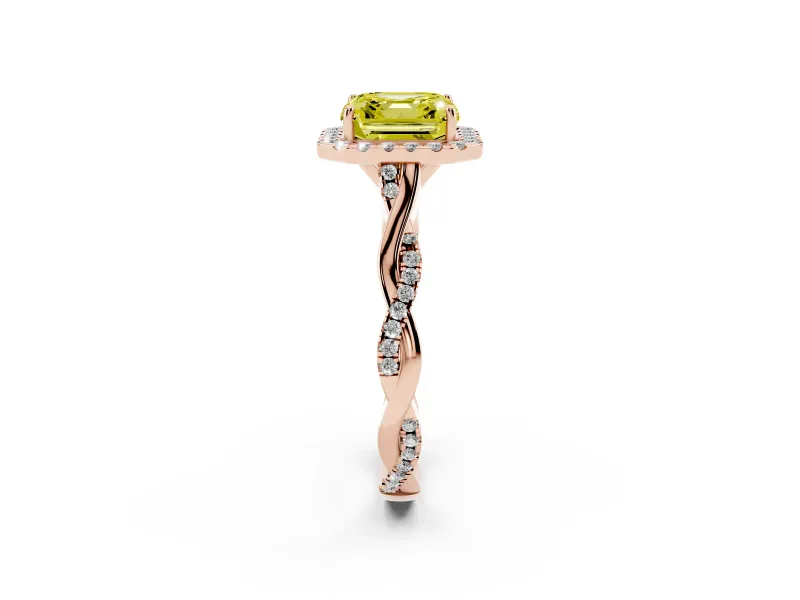 Asscher Cut Twist Halo Engagement Ring Setting for a Fancy Yellow Lab-Grown Diamond | Rose Gold