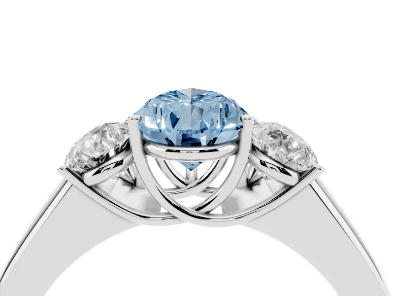 Pear-Shaped 3 Stone Engagement Ring Setting for a Fancy Blue Lab-Grown Diamond | Platinum