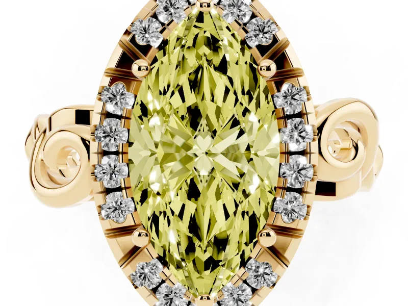 Marquise Filigree Halo Engagement Ring Setting for a Fancy Yellow Lab-Grown Diamond | Yellow Gold