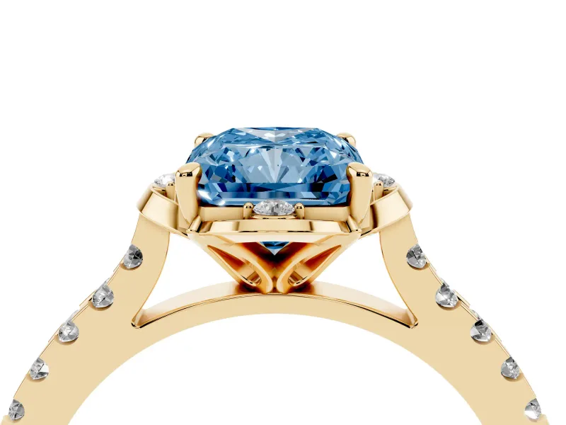 Radiant Cut Floral Petal Engagement Ring Setting for a Fancy Blue Lab-Grown Diamond | Petal Accents | Yellow Gold