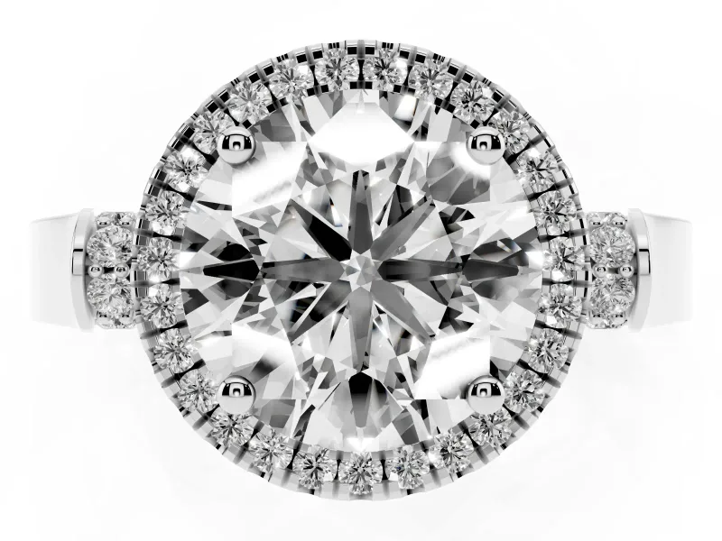 Round Halo Engagement Ring Setting | Pavé Panel Shoulders | Sterling Silver