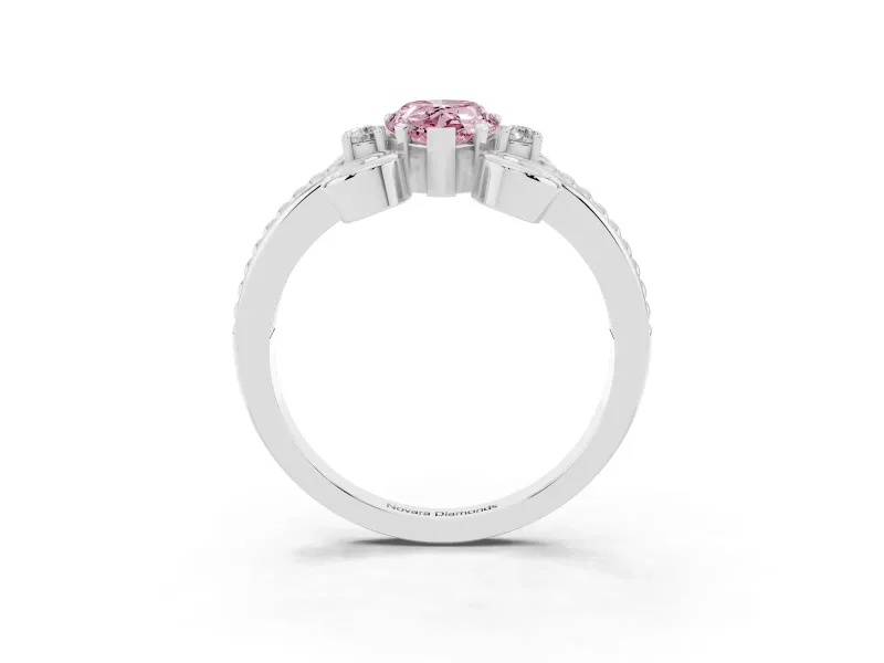 Fancy Pink Pear Cut Diamond Twisted Band Solitaire Ring Set in White gold with Scroll Prongs