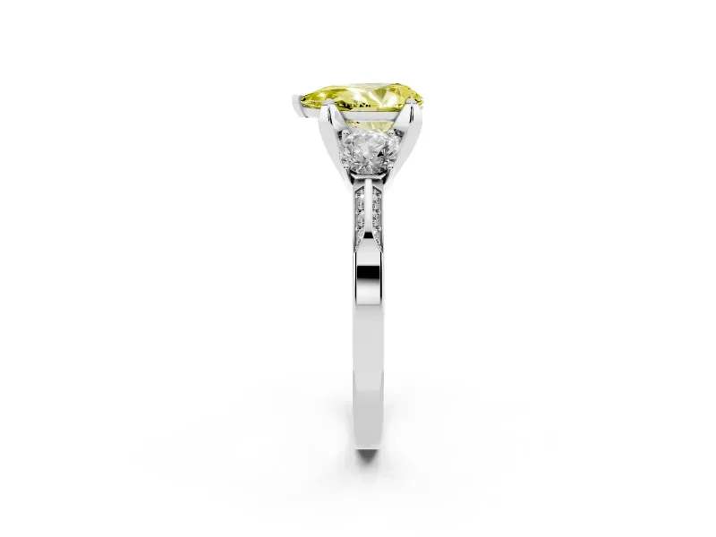 Pear-Shaped Hidden Halo Three Stone Engagement Ring Setting for a Fancy Yellow Lab-Grown Diamond | White Gold