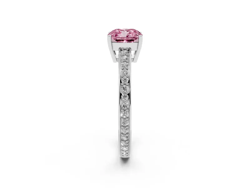 Cushion Cut Pave Engagement Ring Setting for a Fancy Pink Lab-Grown Diamond | Accented Basket | Sterling Silver