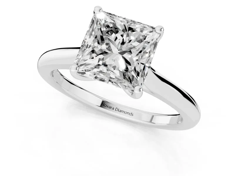 Princess Cut Diamond Solitaire Ring Set in White gold with Cathedral Band and Prong Setting