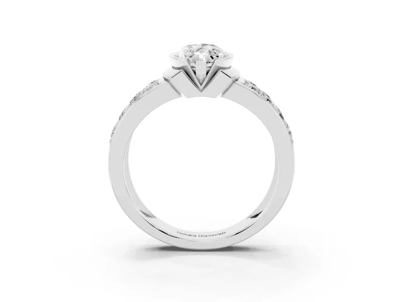 Marquise Half Bezel Engagement Ring Setting | Double Row Channel Band | White Gold