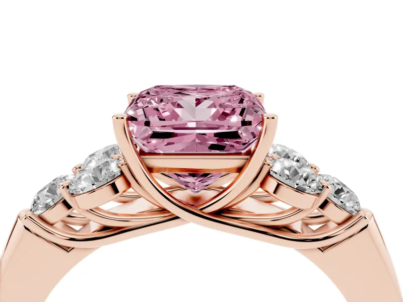Princess Cut Side Stone Engagement Ring Setting for a Fancy Pink Lab-Grown Diamond | Rose Gold