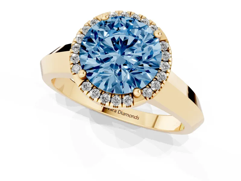 Round Knife-Edge Halo Engagement Ring Setting for a Fancy Blue Lab-Grown Diamond | Yellow Gold