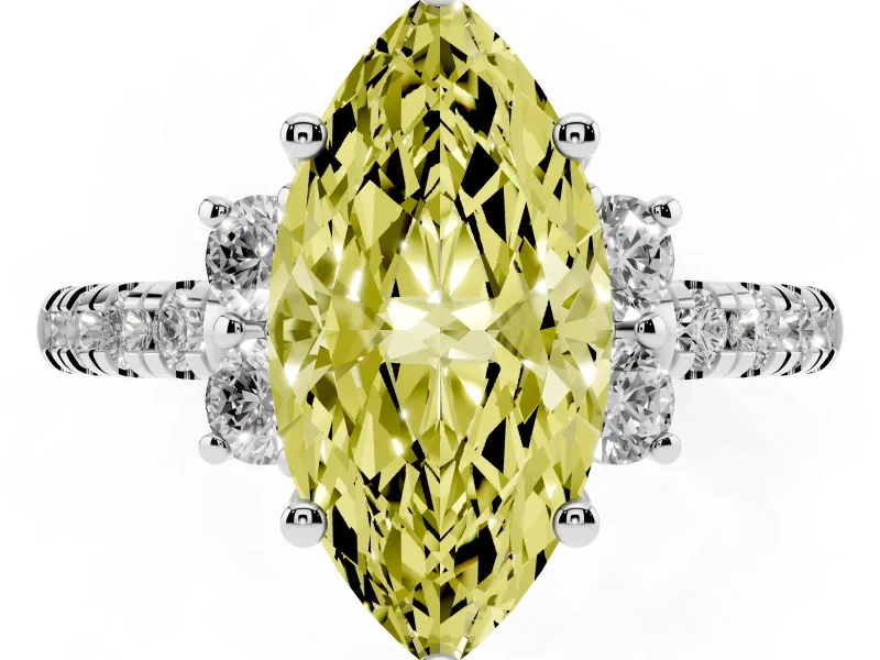 Marquise Side Stone Pave Engagement Ring Setting for a Fancy Yellow Lab-Grown Diamond | Paired Round Accents | Platinum