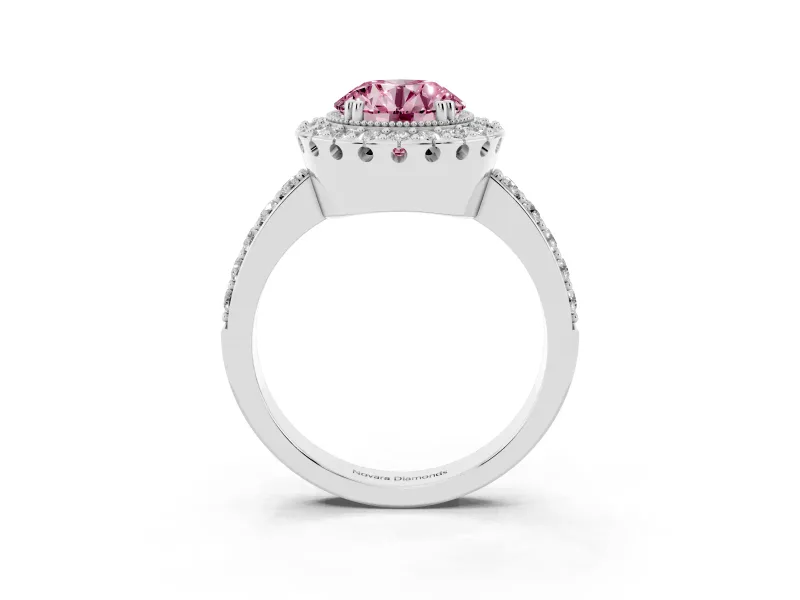 Round Vintage Milgrain Halo Engagement Ring Setting for a Fancy Pink Lab-Grown Diamond | Pierced Gallery | Platinum