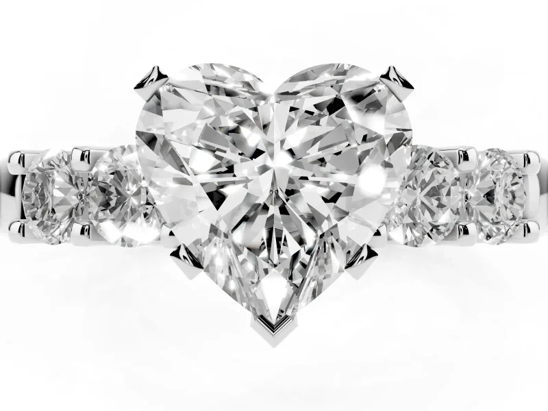 Heart-Shaped Five Stone Engagement Ring Setting | Prong-Set Side Stones | White Gold