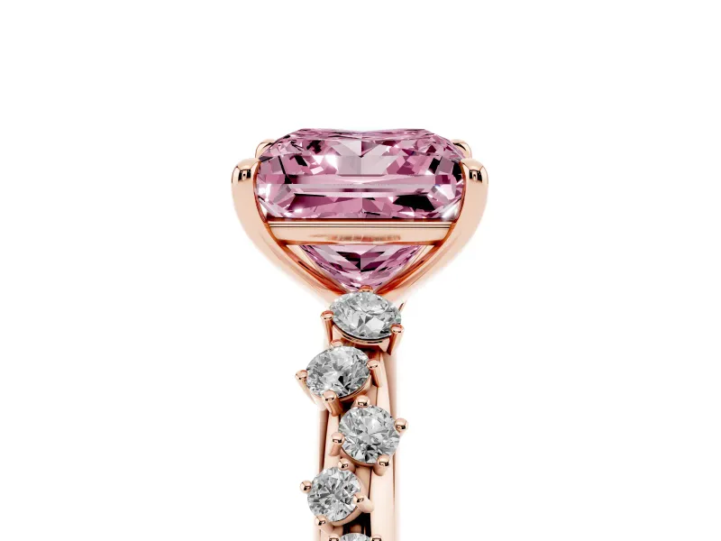 Fancy Pink Princess Cut Diamond Cluster Solitaire Ring Set in Rose gold with Prong Setting