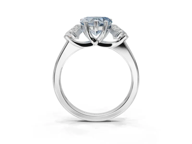 Heart-Shaped Three Stone Engagement Ring Setting for a Fancy Blue Lab-Grown Diamond | Tapered Band | Sterling Silver