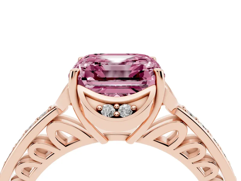 Asscher Cut Floral Pavé Engagement Ring Setting for a Fancy Pink Lab-Grown Diamond | Rose Gold
