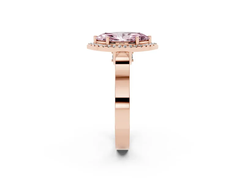 Marquise Halo Engagement Ring Setting for a Fancy Pink Lab-Grown Diamond | Pavé Panel Shoulders | Rose Gold