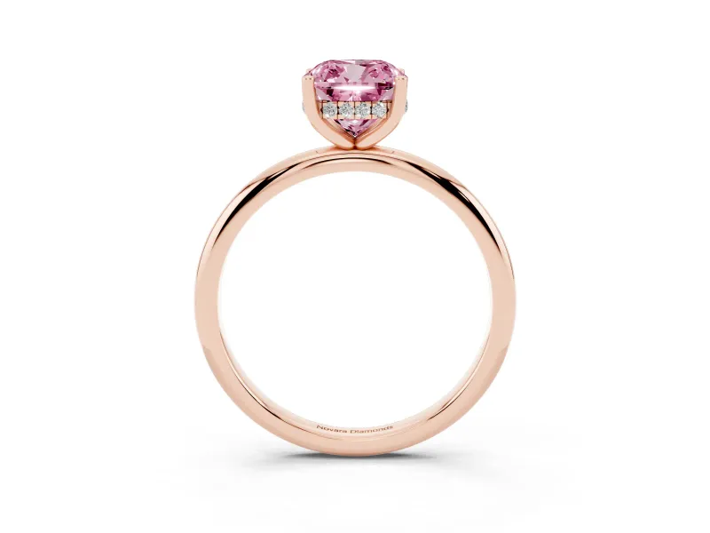 Fancy Pink Cushion Cut Diamond Solitaire Engagement Ring Set in Rose gold with Prong Setting and Polished Band