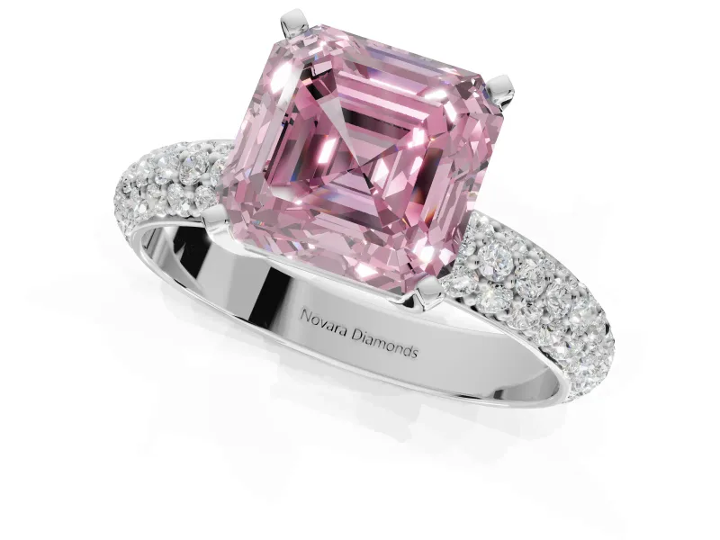 Asscher Cut Domed Pavé Engagement Ring Setting for a Fancy Pink Lab-Grown Diamond | Platinum