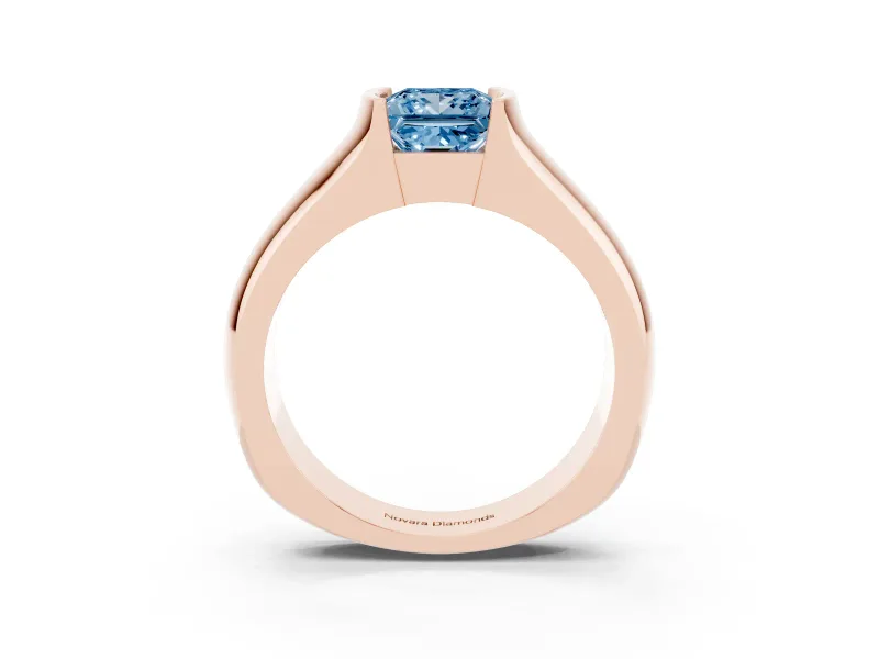 Princess Cut Half Bezel Solitaire Engagement Ring Setting for a Fancy Blue Lab-Grown Diamond | Wide Band | Rose Gold