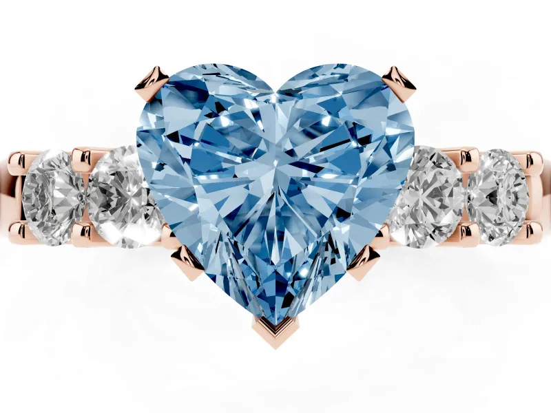 Heart-Shaped Five Stone Engagement Ring Setting for a Fancy Blue Lab-Grown Diamond | Rose Gold