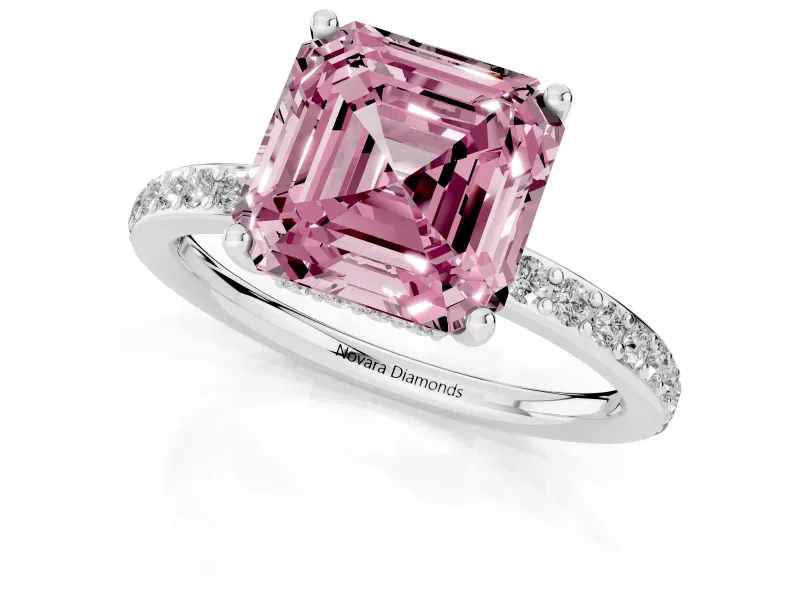Asscher Cut Hidden Halo Engagement Ring Setting for a Fancy Pink Lab-Grown Diamond | Platinum