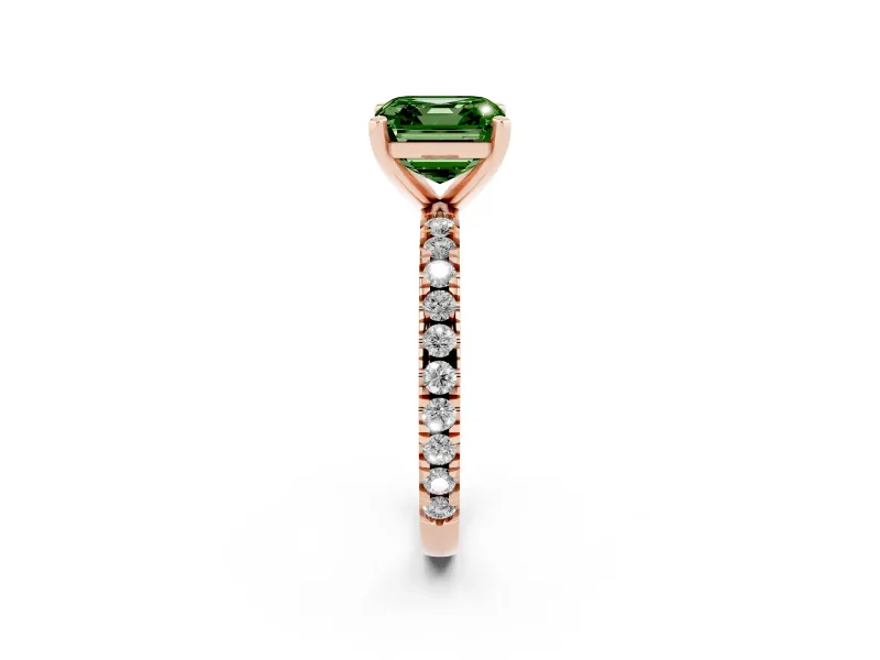 Fancy Green Asscher Cut Diamond Pavé Band Solitaire Set in Rose gold with Prong Setting