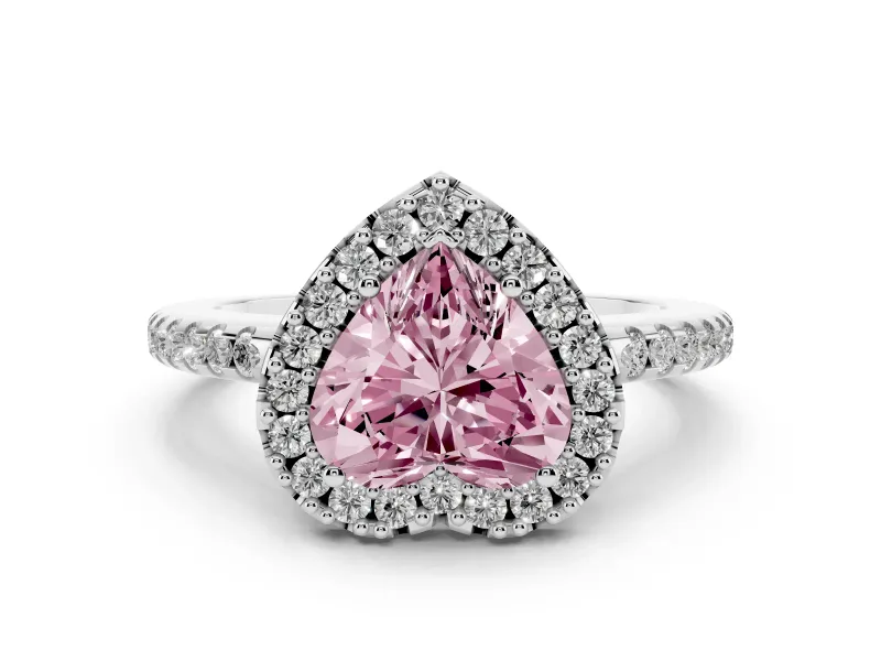Fancy Pink Heart Cut Diamond Pavé Halo Ring Set in Silver with Prong Setting
