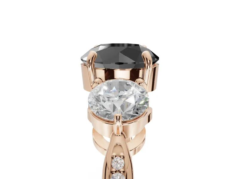 Round Three Stone Engagement Ring Setting for a Black Center | Tapered Pavé Band | Rose Gold