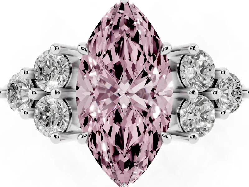 Marquise Cluster Side Stone Engagement Ring Setting for a Fancy Pink Lab-Grown Diamond | Platinum