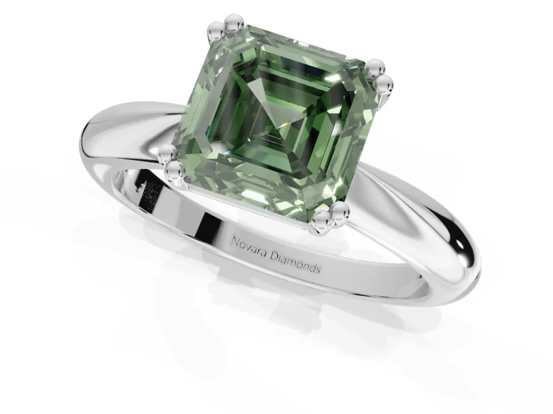 Princess Cut Tapered Solitaire Engagement Ring Setting for a Fancy Green Lab-Grown Diamond | Platinum