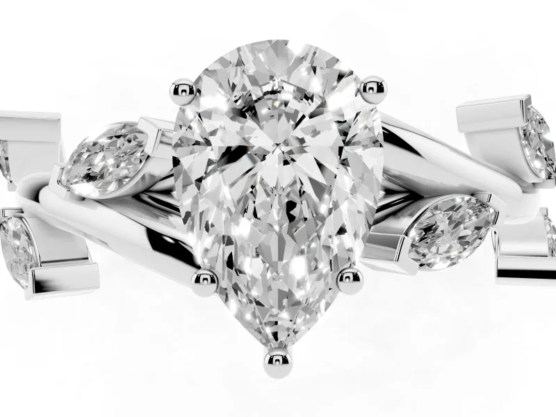 Pear-Shaped Twisted Vine Engagement Ring Setting | Marquise Side Stones | Platinum