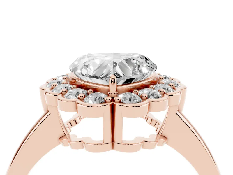 Heart-Shaped Scalloped Cluster Halo Engagement Ring Setting | Plain Band | Rose Gold