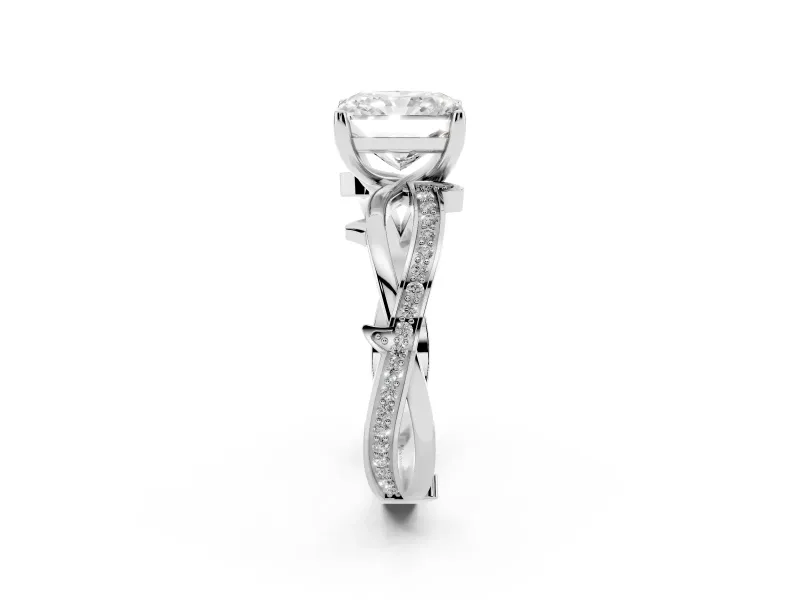 Radiant Cut Twisted Pavé Engagement Ring Setting | Pavé and Plain Strands | White Gold