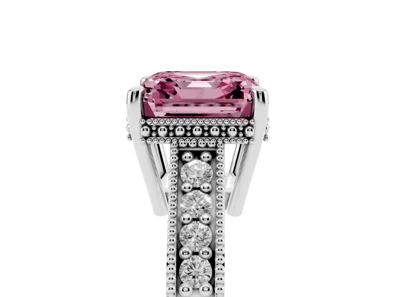 Asscher Cut Engraved Engagement Ring Setting for a Fancy Pink Lab-Grown Diamond | Platinum