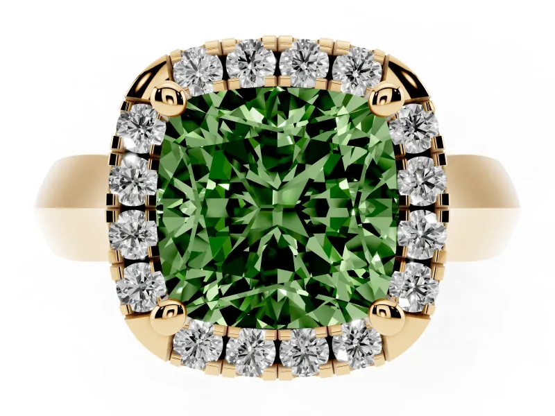 Cushion Cut Halo Engagement Ring Setting for a Fancy Green Lab-Grown Diamond | Square Profile Band | Yellow Gold
