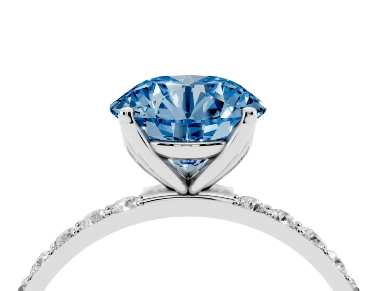 Round Pave Engagement Ring Setting for a Fancy Blue Lab-Grown Diamond | Slim Band | Platinum
