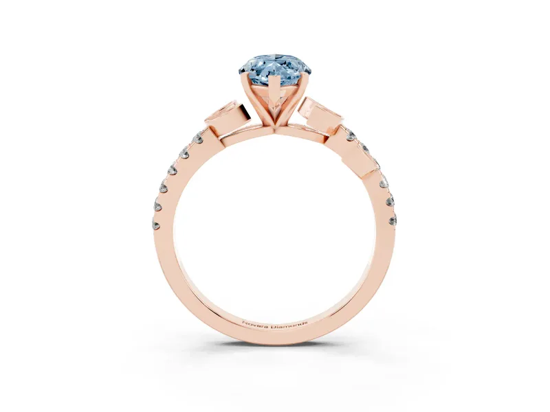 Fancy Blue Marquise Cut Diamond Solitaire Leaf-Inspired Ring Set in Rose gold with Pavé Band and Prong Setting