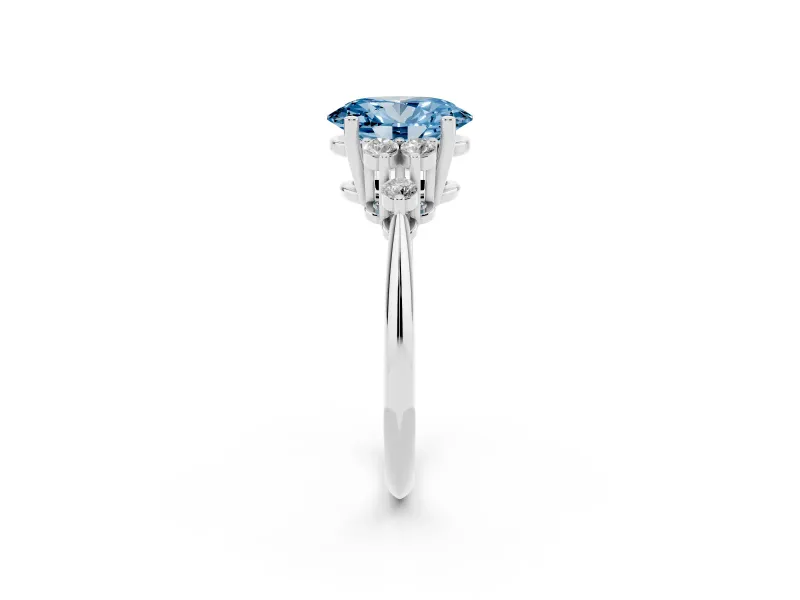 Oval Cluster Accent Engagement Ring Setting for a Fancy Blue Lab-Grown Diamond | Sterling Silver