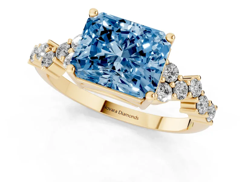 Radiant Cut Accented Engagement Ring Setting for a Fancy Blue Lab-Grown Diamond | Yellow Gold