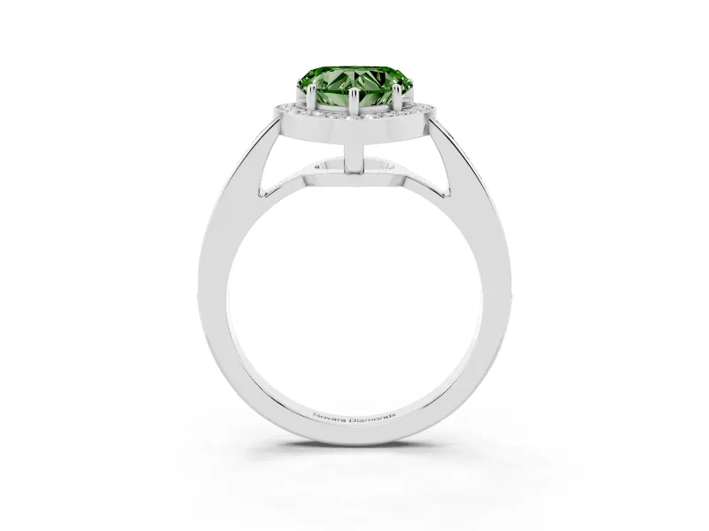 Fancy Green Heart Cut Diamond Halo Pavé Engagement Ring Set in Platinum with Bezel Setting