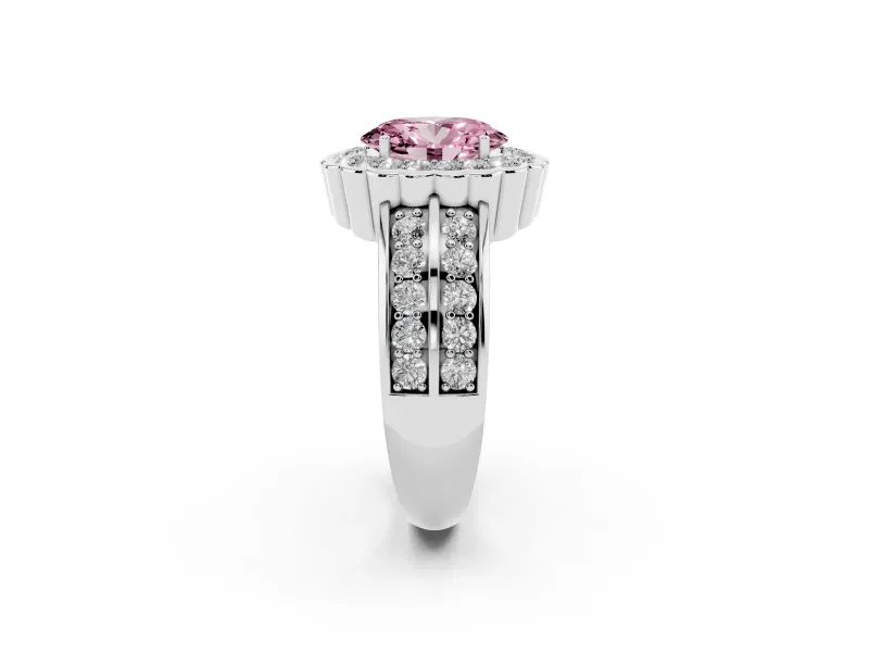 Oval Scalloped Halo Engagement Ring Setting for a Fancy Pink Lab-Grown Diamond | Double Row Band | Platinum