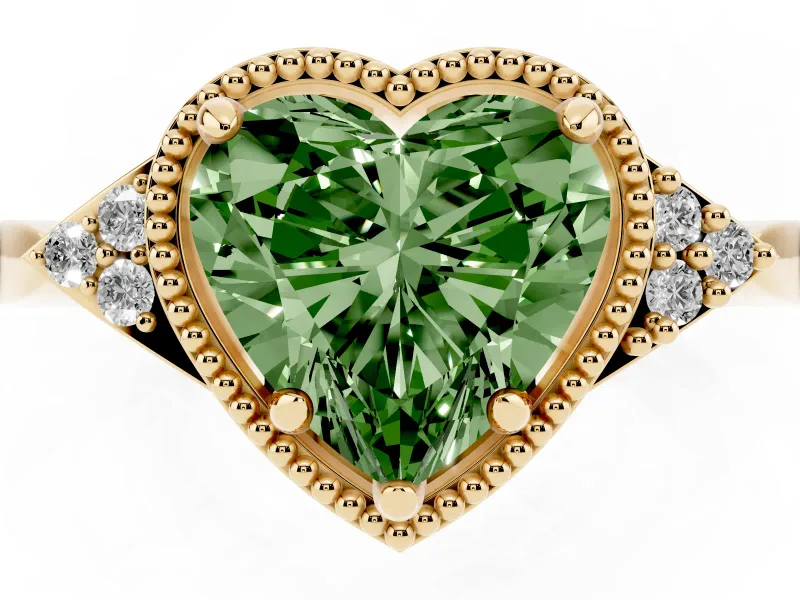 Heart-Shaped Milgrain Engagement Ring Setting for a Fancy Green Lab-Grown Diamond | Yellow Gold