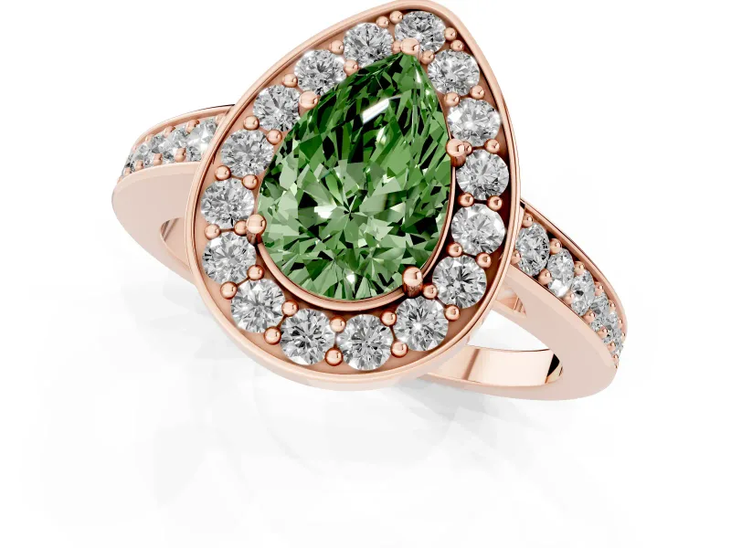Pear-Shaped Framed Halo Engagement Ring Setting for a Fancy Green Lab-Grown Diamond | Rose Gold