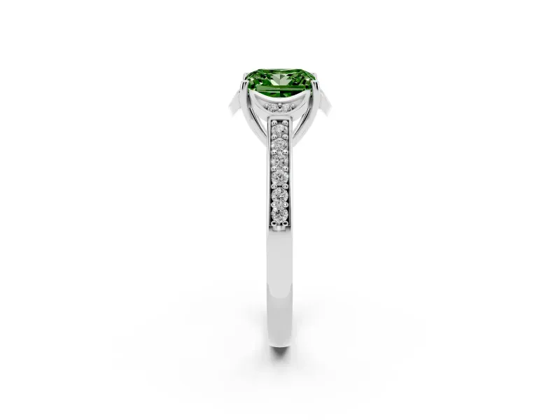 Princess Cut Floral Pavé Engagement Ring Setting for a Fancy Green Lab-Grown Diamond | Petal Accents | Sterling Silver