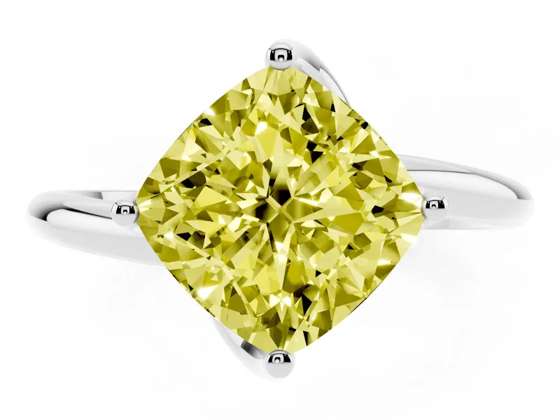 Cushion Cut Bypass Solitaire Engagement Ring Setting for a Fancy Yellow Lab-Grown Diamond | Plain Band | Sterling Silver