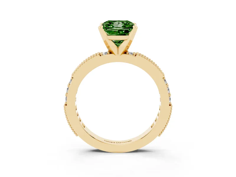 Princess Cut Vintage Pavé Engagement Ring Setting for a Fancy Green Lab-Grown Diamond | Yellow Gold